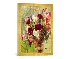 Gerahmtes Bild von Max Slevogt Blumenstrauß, Kunstdruck im hochwertigen handgefertigten Bilder-Rahmen, 50x70 cm, Gold Raya