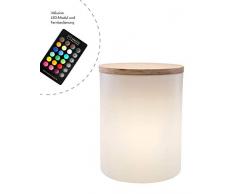 8 seasons design | LED Leuchtzylinder Beistelltisch Hocker Pflanzkübel Shining Drum (45cm hoch, Ø 37 cm, RGB Farbwechsel, dimmbar, Holzabdeckung, 10l, Indoor & Outdoor) weiß