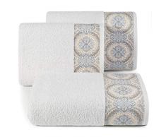 Eurofirany Handtuch Baumwolle Beige Weich Wellenmuster Bordüre Set 6-er Pack Oeko-Tex Orientalisches Muster, 50X90 cm, 6