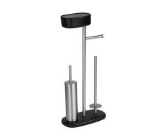 WENKO Stand WC-Garnitur mit Box Rivazza, mit integriertem Toilettenpapierhalter, WC-Bürstenhalter, Ersatzrollenhalter und Ablagebox, rostfreier Edelstahl und Kunststoff, 17 x 72,5 x 32 cm, Schwarz