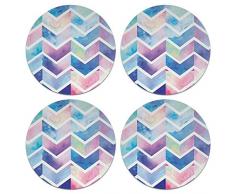 Caribou Untersetzer CB-WHTFAB-4-C0436, Aquarell Pastell Chevron Design, saugfähig, rund, Stoff Filz Neopren Untersetzer für Getränke, 4er-Set