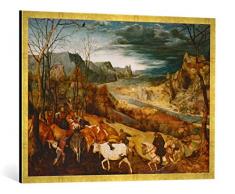 Gerahmtes Bild von Pieter Brueghel der Ältere Die Heimkehr der Herde, Kunstdruck im hochwertigen handgefertigten Bilder-Rahmen, 100x70 cm, Gold Raya