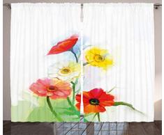 Watercolor Flower Home Decor Vorhänge von ambesonne, Ölgemälde Abstrakt Poppy Mustern Fresh Frühling Kunst Thema, Wohnzimmer Schlafzimmer Fenster Drapes 2 Panel Set, rot gelb, Textil, Multi 1, 108W x 84L