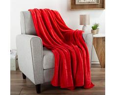 Flanell-Fleece-Überwurf-Decke, für Couch, Heimdekoration, Bett, Sofa & Stuhl, Übergröße 152,4 x 177,8 cm, leicht, weich & Plüsch, Mikrofaser in Desert Tan von LHC Full Purpurrot