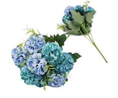 Crt Gucy 2 Bündel 10 Köpfe Künstliche Blumen Seide Hortensie Blumenstrauß Hochzeit Party Home Décor Blau