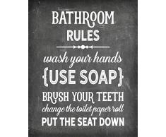 Simply Remarkable House Rules Poster / Kunstdruck in Fotoqualität – Dekorieren Sie Ihr Zuhause mit diesen schönen Drucken für Küche, Bad, Familienzimmer, Geschenk zum Einweihen, hergestellt in den USA 8 x 10 Bath Rules Chalk