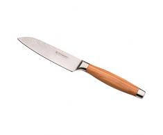 Le Creuset Santoku Messer, 13 cm 18/8 Damaststahlklinge mit glattem Schliff, Olivenholzgriff, Rostfrei, Braun/Silber