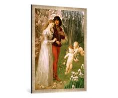 Gerahmtes Bild von Ernst Klimt Vor der Hochzeit. Paar mit Amoretten in Landschaft, Kunstdruck im hochwertigen handgefertigten Bilder-Rahmen, 70x100 cm, Silber Raya