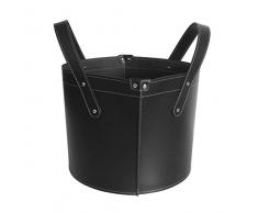 GARDA: Kaminholzkorb aus Leder, farbe Schwarz, Holzkorb, Feuerholzkorb, Brennholzkorb, Exlusivdesign aus Italien, Hergestellt in Italy von Firestyle