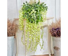 Miss Bloom Künstliche Wisteria Weinrebe, 1 m, Frühlingsblumen, Dekoration, Seidenpflanzen, Girlanden für zuhause Küche, Wand, Kunstpflanze, Rattan, für draußen, Hochzeit, Party, Dekoration, 12 Stück grün