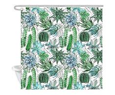 DYNH Duschvorhang, Aquarellgrün, Sukkulenten und Kaktus, Tropische Kakteen Blumenmuster, für Badezimmer, Stoff-Duschvorhang für Badezimmer, 12 Haken, 177,8 x 177,8 cm