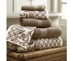 Amrapur Overseas | Trefoil filigranes 6-teiliges wendbares Garn gefärbtes Jacquard Handtuch-Set (Mokka)