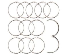 uxcell 12 Stück 6,3 cm Metall dekorative Rolling Dusche Clip Ring Runde Form Fenster Vorhang Gardinenstange Hängehaken Badezimmer Silber Ton