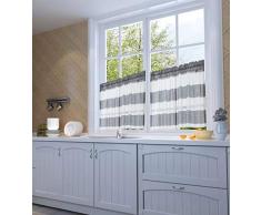 Gardinen mit Leiterstreifen, transparent, für Küche und Fenster, aus Leinen, durchscheinender Voile, Grau und Weiß 54x30 inch grau