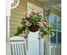 Pure Garden Kunstblumen - Hot Pink Geranie hängend Natur und lebensecht Blumengesteck mit Korb für Zuhause oder Büro