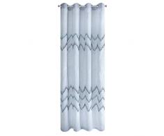 Eurofirany Glatt Zick Zack Muster Transparent Aufdruck Matt 8 Ösen Weich Vorhänge Gardinen Modern Schlicht Schlafzimmer Wohnzimmer, Silber, 140X250cm