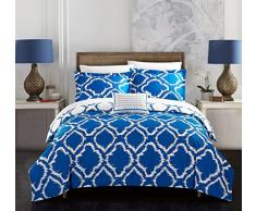 Chic Home 4-teiliges Juniper Wendebettwäsche Ikat Diamant geometrisches Muster Drucktechnik King Bettbezug-Set blau