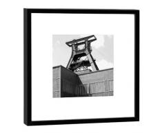 COGNOSCO Fotografie im Holzrahmen: Förderturm-Kunstdruck-Format 27 x 27 cm-Rahmenfarbe schwarz-Hochwertiges Wandbild, Geschenkidee oder Souvenir aus Essen, Holz, Weiß, Rahmen