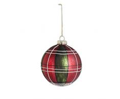 K&K Interiors 54004A Deko-Kugel mit Schottenkaro, 10,2 cm, Rot/Grün