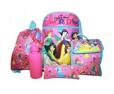 KidPlay Products Disney Princess Backpack Set Utility Pouch Lunch Bag Water Bottle