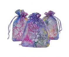 Ankirol 100 Stück Organza-Geschenkbeutel für Hochzeiten, Babyparty, Rattan-Druck, Geschenktüten, Samples Display Kordelzug Beutel, Organza, Coral Purple, 3.5x4.5