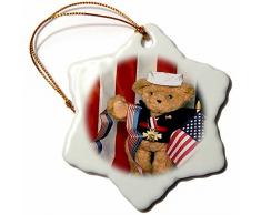 3dRose ORN, amerikanischer Teddybär, Porzellan, Schneeflocke, 7,6 cm