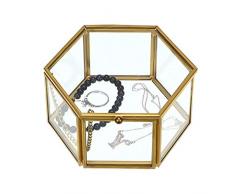 Hipiwe Schmuckschatulle aus Glas, sechseckig, für Schmuck, Andenken, Box, zur Aufbewahrung von Schmuck, Ringen, Ohrringen etc. Style1, Medium