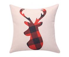 BreezyLife Buffalo Plaid Überwurf Kissen Cover Hirsch Deko Kissen Fall Leinen Kissenbezug, Quadratisch für Weihnachten Neues Jahr Home Decor Einzugs Geschenk 20x20 inches Beige