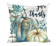 ramirar handbemalte Tinte Ölgemälde Aquarell Blau Weiß Kürbisblätter Give Throw Kissenbezug Kissen Home Wohnzimmer Bett Sofa Auto Baumwolle Leinen quadratisch 45,7 x 45,7 cm