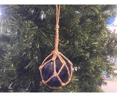 Hampton Nautical 3 x Glas 101 Blaue japanische Glaskugeln mit braunem Netz Dekoration 10,2 cm