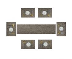 Bright Dream Tischsets Waschbar Einfach zu Reinigen Esstisch Heat-resistand PVC Tisch Mats 30,5 x 45,7 cm 1 Table Runner and 6 Placemats Camel