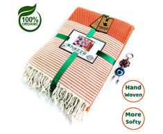 HAZZE Handtuch aus biologischem Pestemal, 100 x 180 cm, handgewebt, sehr weich, schnell trocknend, saugfähig, für Strand, Bad, Spa, Hammam, Saunatuch. Orange