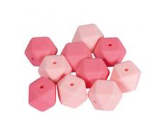 Rayher 14867258 Silikonperlen Hexagon, Rosa-Töne, 14 mm ø, Beutel 10 Stück, für versch. Baby-Accessoires wie Schnullerketten, Kinderwagenketten, Greifringe etc.
