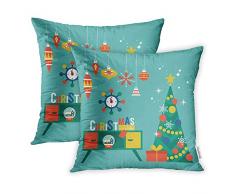 Emvency Set von 2 dekorativen Kissenbezügen, niedliche Hunderasse Mops im Weihnachtsmannkostüm Weihnachtsbaum Girlande Merry 45,7 x 45,7 cm Kissenbezüge, quadratische Kissenbezüge, zwei Seiten Druck 16x16 Multi 4