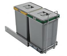 ELLETIPI Ecofil PF01 34 A2 Mülleimer Mülltrennung, ausziehbar für Base, Kunststoff und Metall, Grau, 23 x 45 x 36 cm