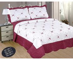 ForenTex QL-2611 Tagesdecke, Bestickt, mit Bezügen für Frühling/Sommer/Herbst/Granat, 250 x 260 cm + 2 x 50 x 70 cm, 3 Kissen