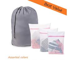 Wäschesack aus Nylon, groß, 76 x 102 cm, reißfestes Material, mit Kordelzug, verschiedene Farben und Muster, inkl. 3 Wäschebeutel mit Reißverschluss, 61 x 51 cm, 50,8 x 40,6 cm, 40,6 x 30,5 cm, praktisches Set