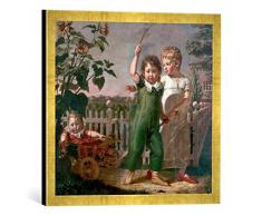 Gerahmtes Bild von Philipp Otto Runge Die Hülsenbeckschen Kinder, Kunstdruck im hochwertigen handgefertigten Bilder-Rahmen, 50x50 cm, Gold Raya