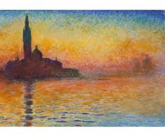 wieco Kunst – Dusk in Venice von Claude Monet Öl Gemälde Reproduktion, Leinwand Prints Giclée Kunstwerk für Wanddekoration, gespannt und gerahmt Art Arbeit, moderner Leinwand Kunst für Zuhause und Büro Dekoration Landschaft