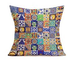 ShareJ Kissenbezug, mexikanische Fliesen, Blumen-Design, mexikanische Fliesen, Blumen-Design, marokkanisches Design, Baumwolle, Leinen, quadratisch, 45,7 x 45,7 cm 18 x 18 Mexican Tiles04