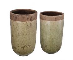 Benjara Vase aus Keramik, Antikoptik, mit Details, Grün und Braun, 2 Stück