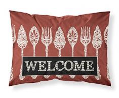 Caroline s Treasures sb3090pillowcase Servierlöffel Welcome Feuchtigkeitstransport Stoff Standard Kissenbezug, groß, Multicolor