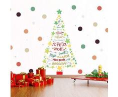 Wallflexi Wandsticker Retro Magic Christmas Tree with French Spotes Wandsticker, für Kinderzimmer, Schule, Restaurant, Café, Hotel, Zuhause, Büro, Dekoration, Mehrfarbig