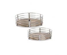 K&K Interiors 15571A Tablett, rund, Metalldraht, Holz/Eisen, 2 Stück