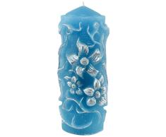 Magic Candle World Candles, blau 3D Handgemalt auf Einer silbernen Blumenmuster, Kerze, Künstlerisches Muster Stumpenkerzen, Dekoration, Paraffinwachs, 8 x 8 x 24 cm, 12-Einheiten
