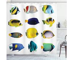 Ocean Tier Decor Vorhang für die Dusche durch ambesonne, Tropische Fische Figuren mit Weißdorn-Anemonenfisch Dive Nemo Aqua Home Decor, Stoff Badezimmer Decor Set mit Haken, 177,8 cm, Multi