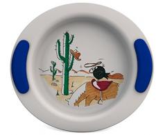 Ornamin Kinderteller tief Ø 25 cm Wilder Westen blau (Modell 302) / Anti-Rutsch-Teller, Baby-Geschirr, Ess-Lern-Teller, Kunststoffteller