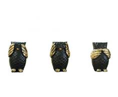 Rmdusk Dekofiguren Eule See Hear Speak No Evil Wise Owle, Kunstharz, Tierfiguren Skulpturen, Haus Garten Dekoration, Geschenk (3er Set) Mini Schwarz+Gloden