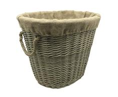 JVL Antiques Canvas Lined Log Basket with Rope Handles Holzkorb, oval, mit Seilgriffen, Antik Wash, 46 x 57 x 46 cm