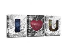 KLVOS Romantisches Wandbild für Schlafzimmer mit Zitat I Love U Sternennacht, einzigartiges tolles Geschenk für Zuhause, gedehnt und gerahmt, fertig zum Aufhängen, 40,6 x 50,8 cm x 3 Paneele